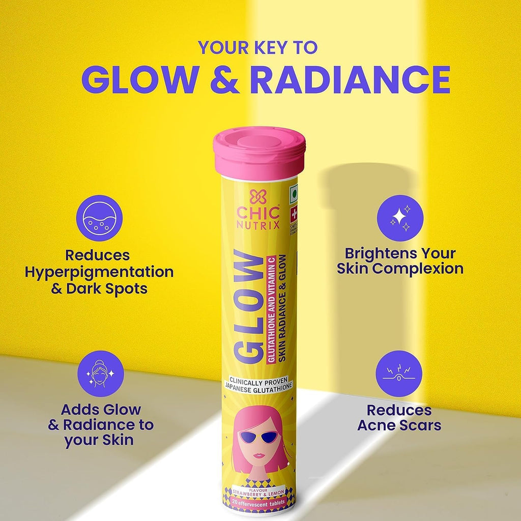THRU Glow - Glutatión Japonés 500 mg y Vitamina C para el Cuidado de la Piel - 20 Comprimidos Efervescentes Sabor Fresa y Limón