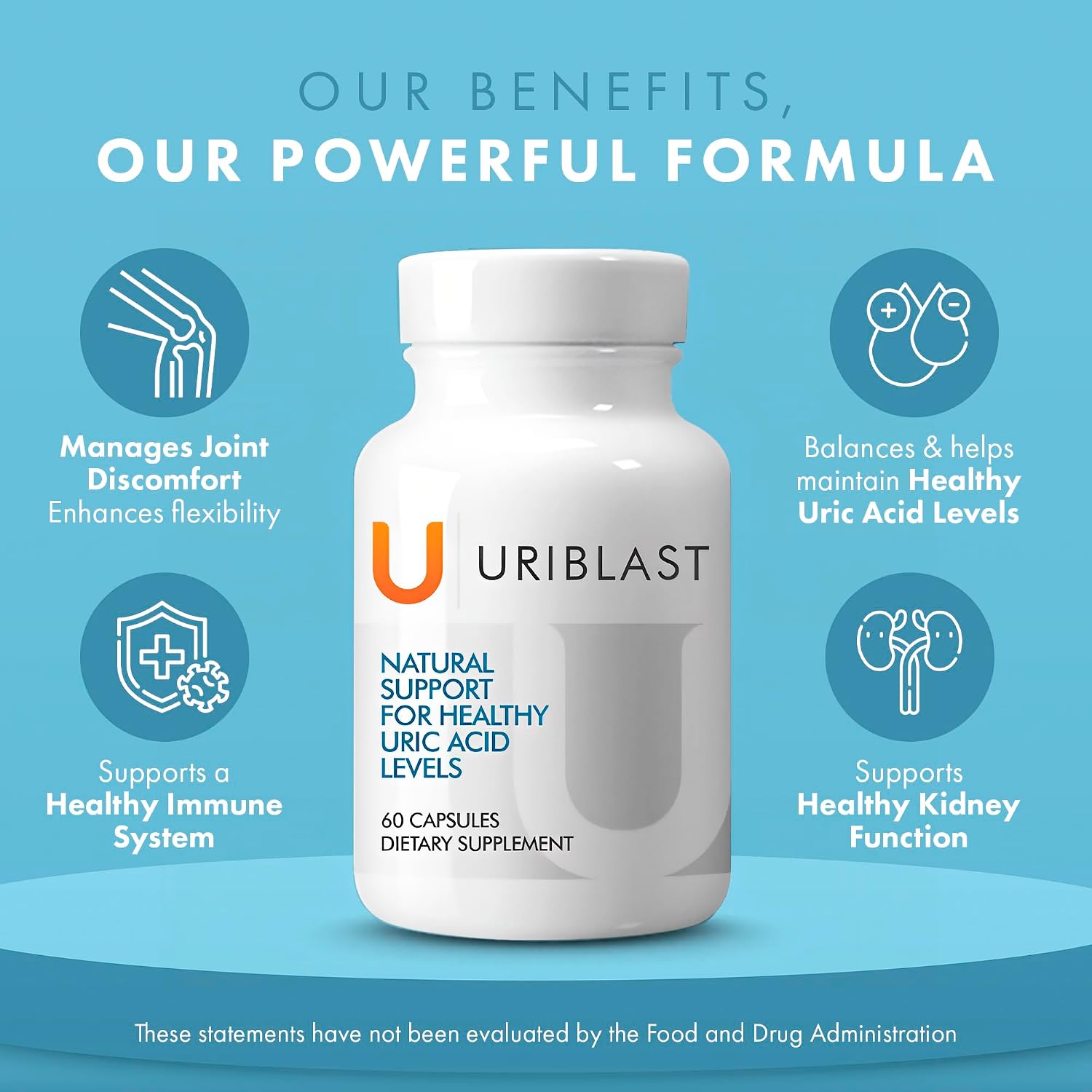 Uriblast Suplemento Natural de Ácido Úrico con Cúrcuma, Arándano y Cereza Ácida - 6 Paquetes (180 Días)