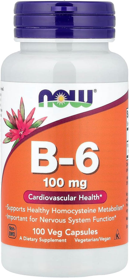 NOW Foods B-6 100 mg, 100 Cápsulas – Image 1