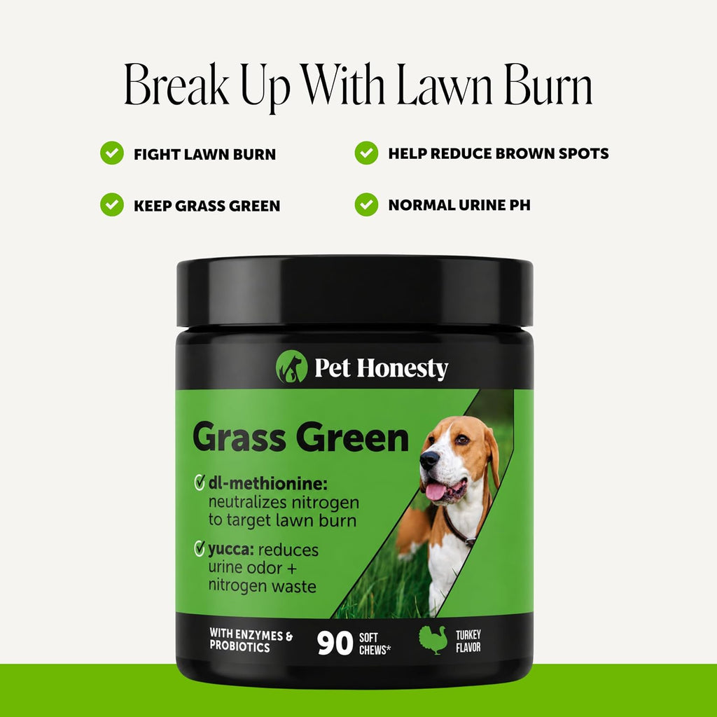 Pet Honesty Grass Green - Neutralizador de Orina para Perros con dl-Metionina, Probióticos y Enzimas - 90 Masticables Sabor Pavo
