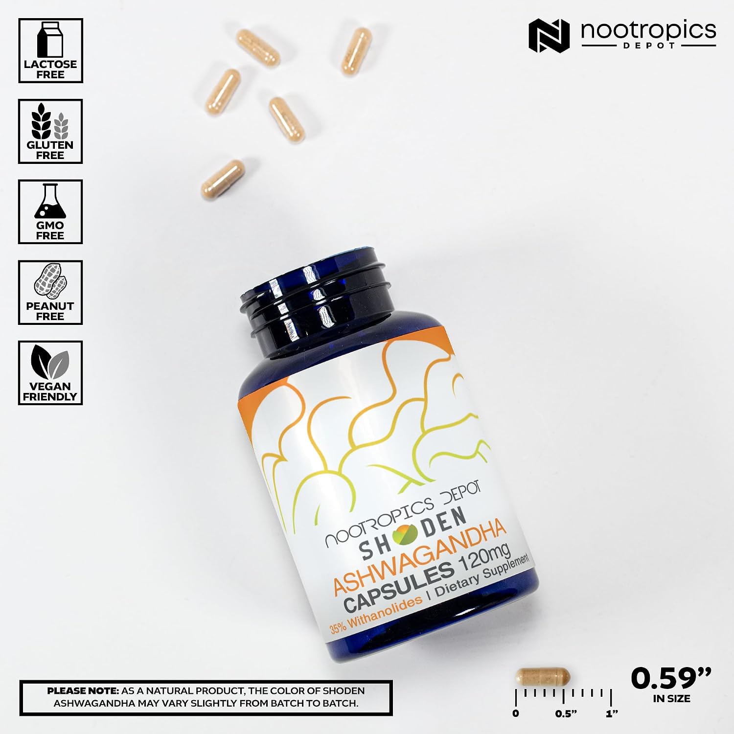 Nootropics Depot Shoden Ashwagandha Extract Capsules | 120mg | 30 Cápsulas | 35% Withanólidos
