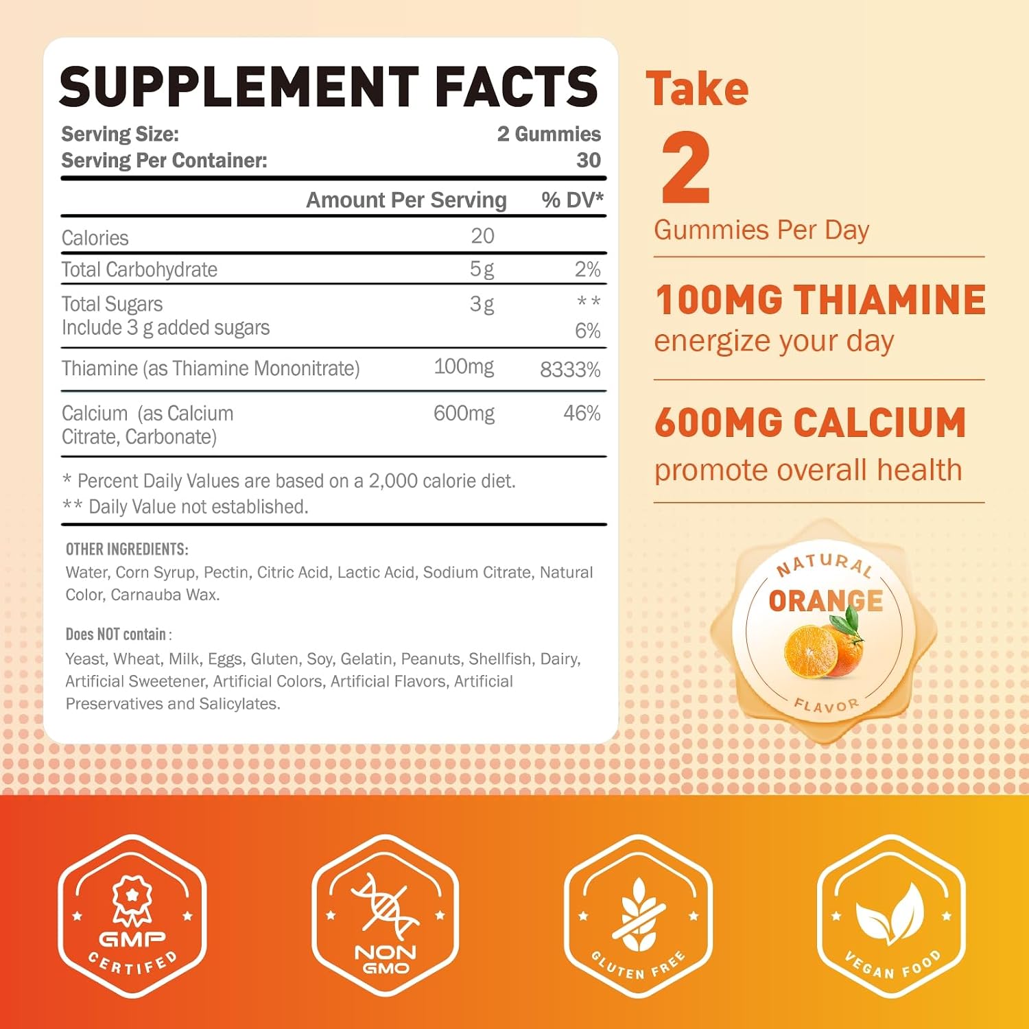 Joywiit Vitamin B1 Gummies 100mg con Calcio, 60 gominolas masticables