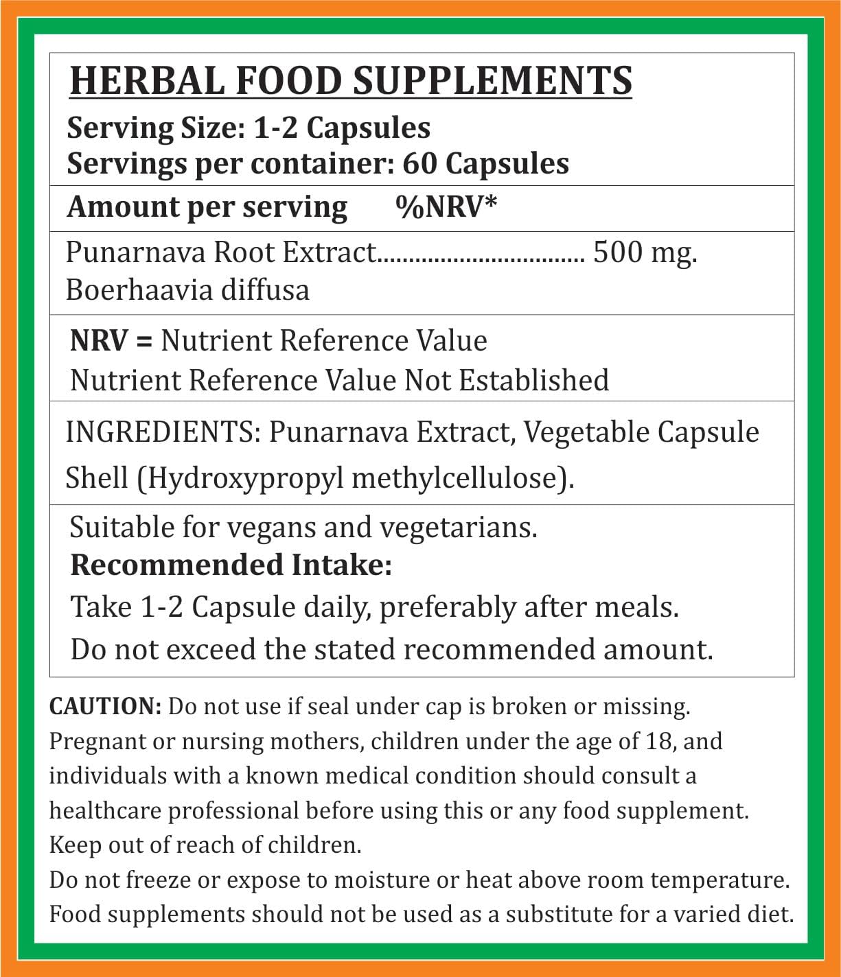 Punarnava Forte Cápsula 500 mg - 60 Cápsulas Vegetarianas | Extracto de Punarnava (Boerhaavia Diffusa) 10:1