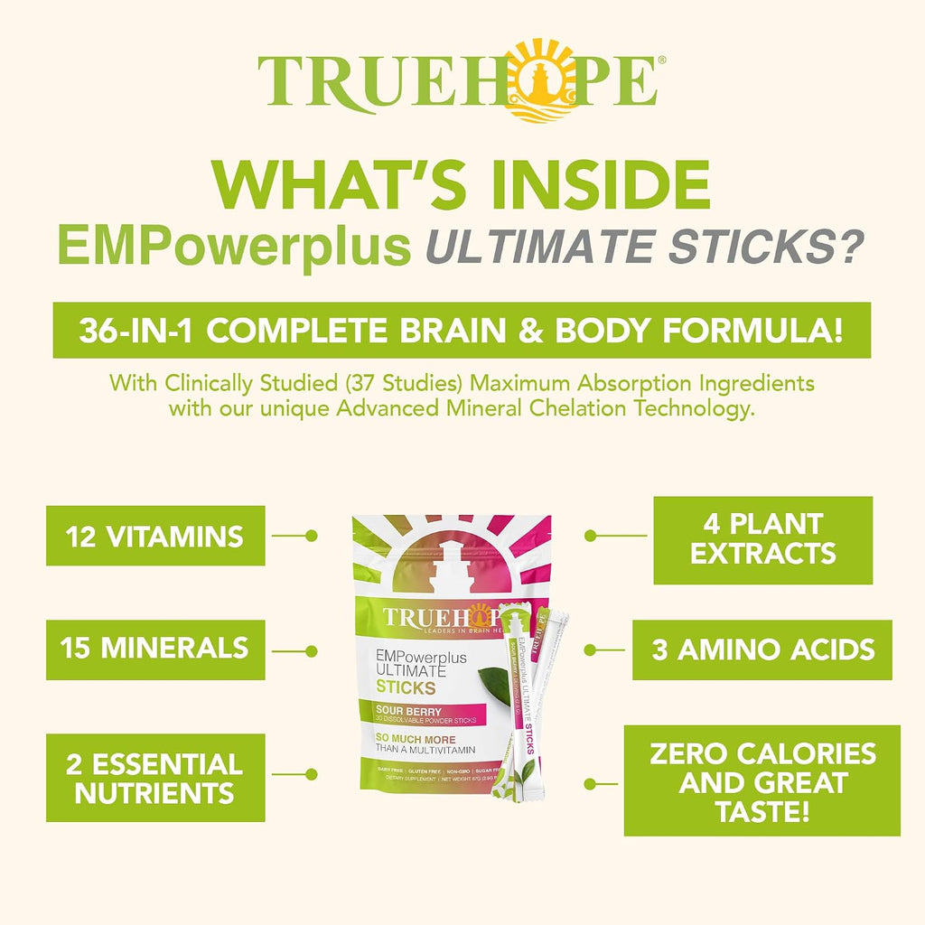 Truehope EMPowerplus Ultimate Multivitamin Nootropic Pouches con Inositol - 30 Sobres (Sour Berry)