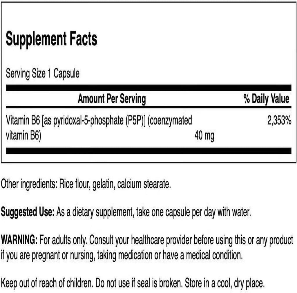 Swanson P-5-P (Piridoxal-5-Fosfato) Vitamina B6 Coenzimada 40 mg, 60 Cápsulas