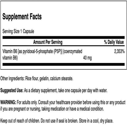 Swanson P-5-P (Piridoxal-5-Fosfato) Vitamina B6 Coenzimada 40 mg, 60 Cápsulas – Image 2