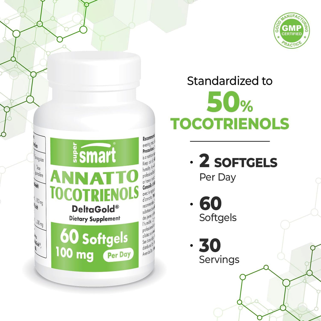 Supersmart Annatto Tocotrienols 100mg - Vitamin E Supplement with DeltaGold® - 60 Softgels