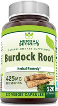 Herbal Secrets Suplemento de Raíz de Bardana | 425 mg por ración | 120 Cápsulas Vegetales | No GMO | Sin Gluten