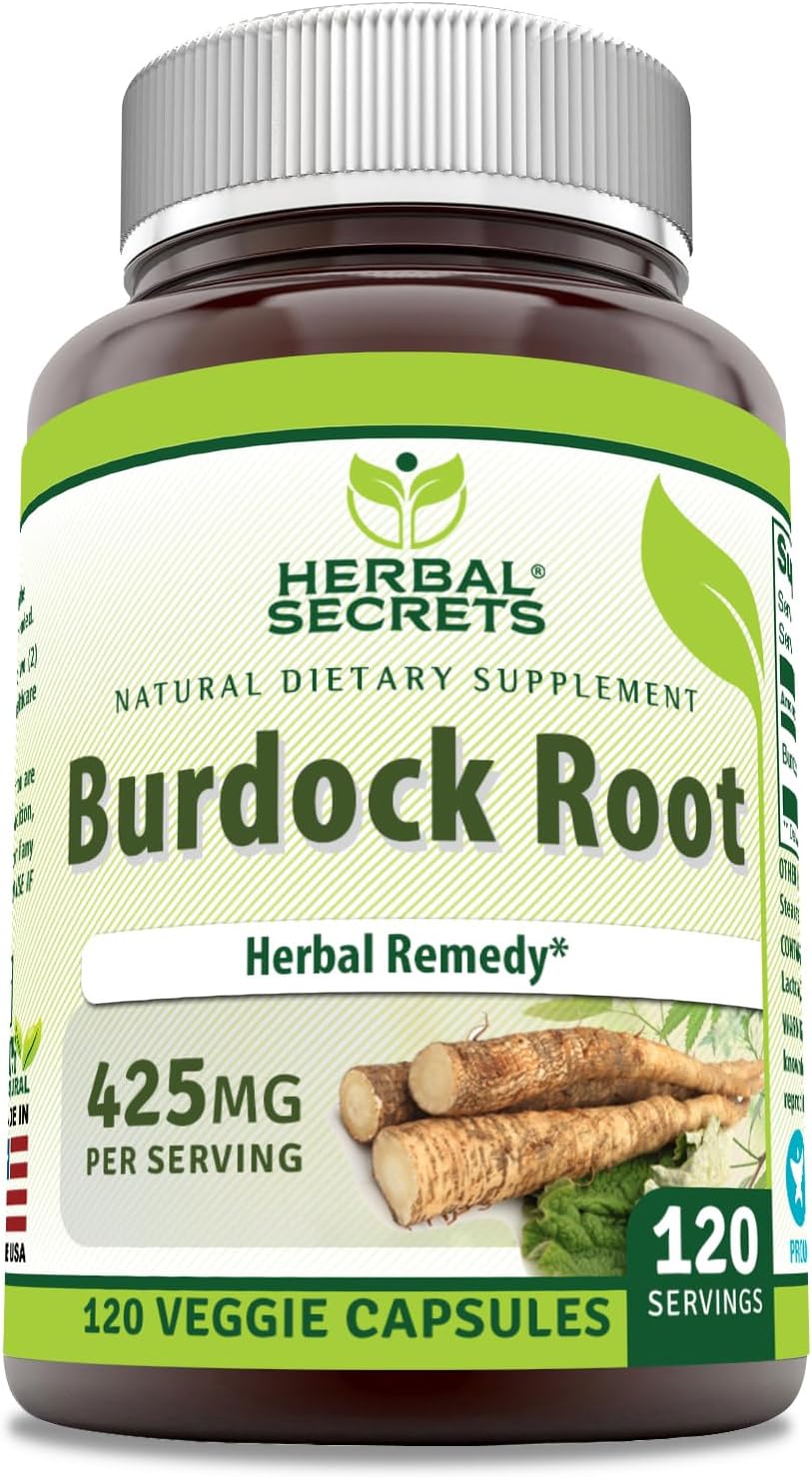 Herbal Secrets Suplemento de Raíz de Bardana | 425 mg por ración | 120 Cápsulas Vegetales | No GMO | Sin Gluten