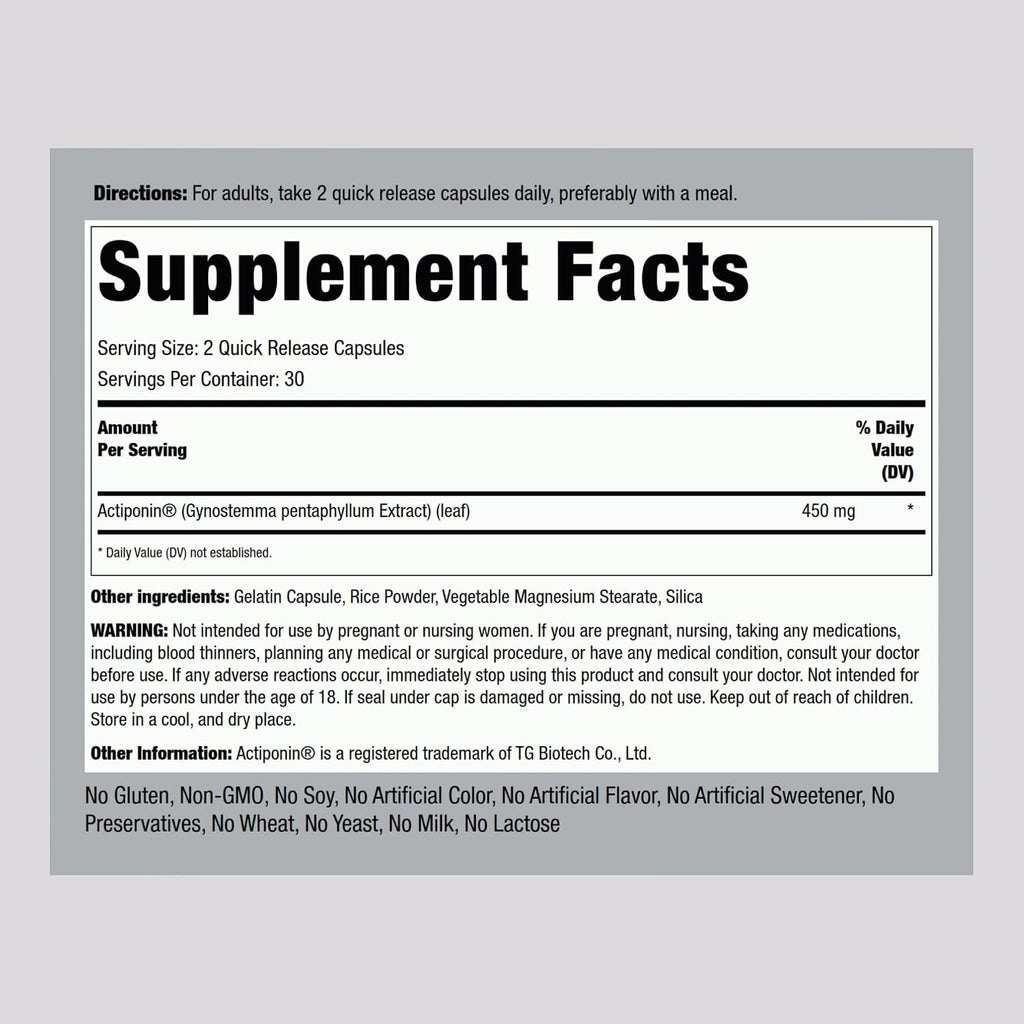 Piping Rock Activador Metabólico AMPK | 450 mg | 60 Cápsulas | Actiponin® | Extracto de Gynostemma Pentaphyllum