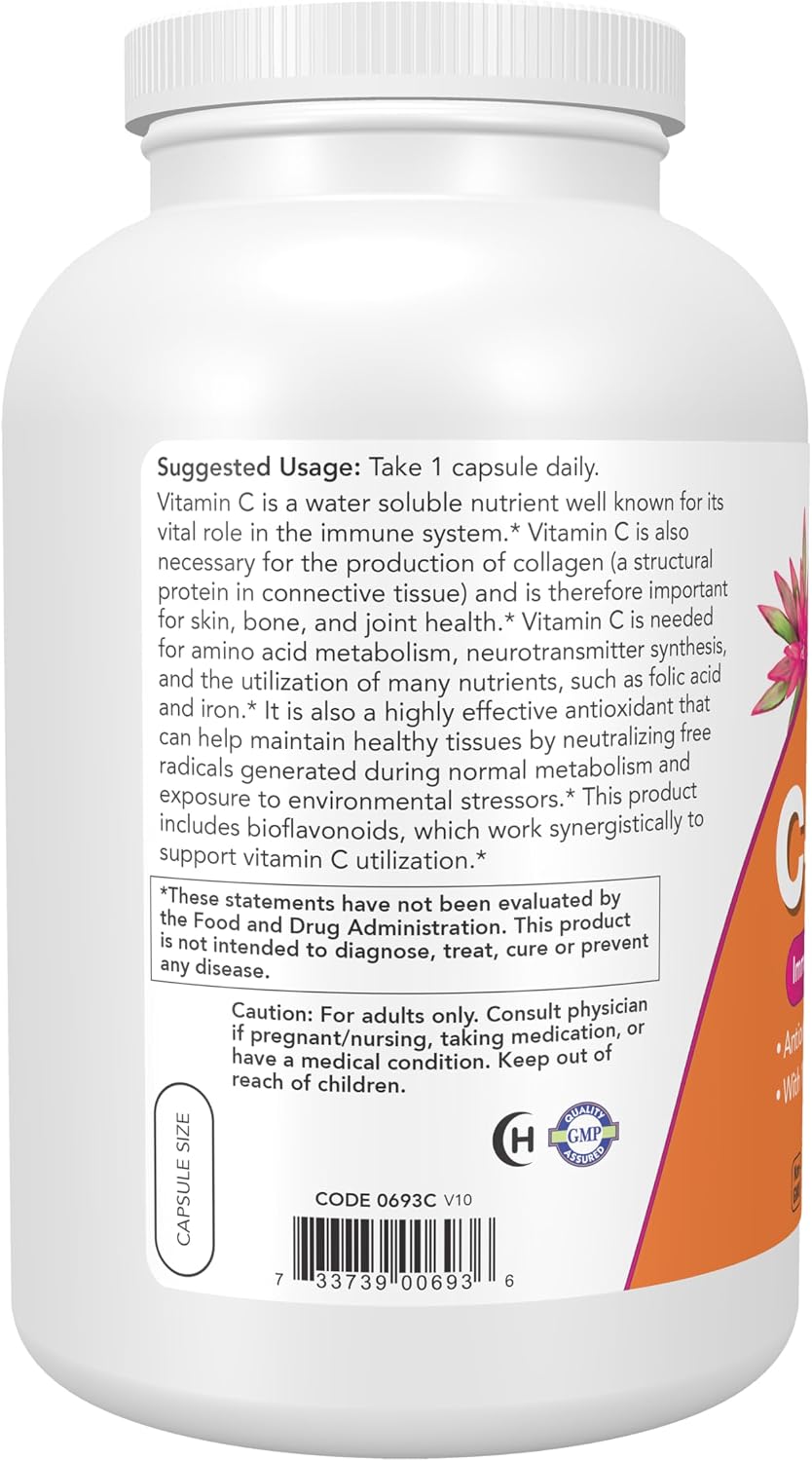 NOW Foods Vitamina C 1000 mg con Bioflavonoides - 500 Cápsulas Vegetales