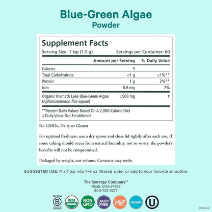 PURE SYNERGY Polvo de Alga Verde Azul | Superalimento con Clorofila | Suplemento Orgánico de AFA | Energía, Claridad Mental – Image 2