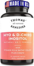 Thomas' all-natural Remedies Myo Inositol & D-Chiro Inositol 40:1 con Folato, Vitamina D3 y CoQ10 - 90 Cápsulas Veganas