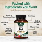 Vitamina D3 5000 UI (125 mcg) por Dosis - Comprimidos Masticables Extra Fuertes sin Azúcar - Apoyo Inmunitario, Huesos, Dientes y Músculos - Sin Gluten - 60 Comprimidos