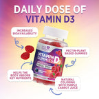 Health Nutrition Naturals Gomitas de Vitamina D3 5000 IU (125 mcg) - Sabor Frambuesa - 60 Gomitas