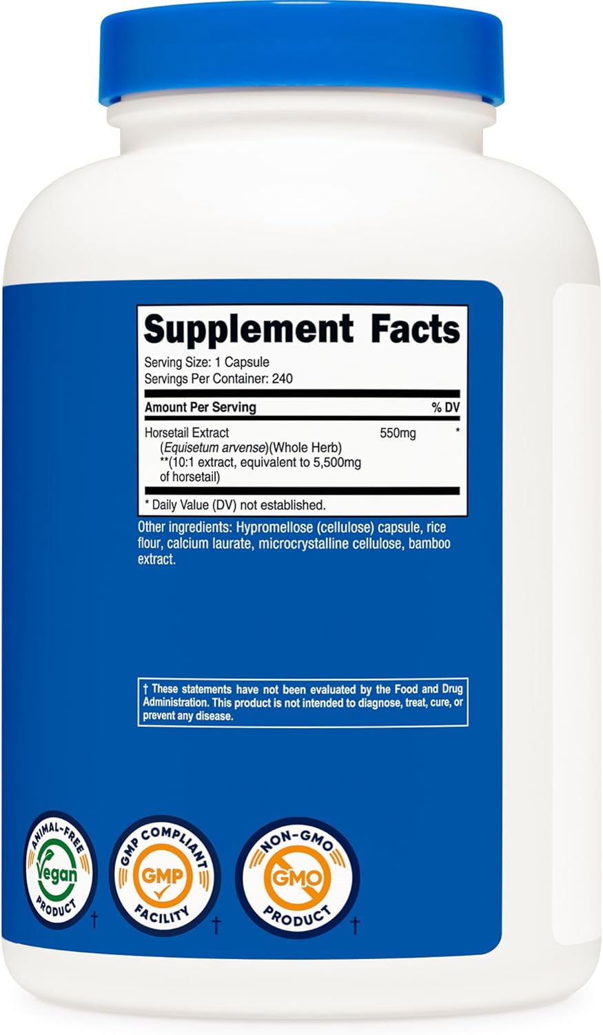 Nutricost Extracto de Cola de Caballo 240 Cápsulas - 550mg por Porción, Sin OGM, Sin Gluten, Vegano