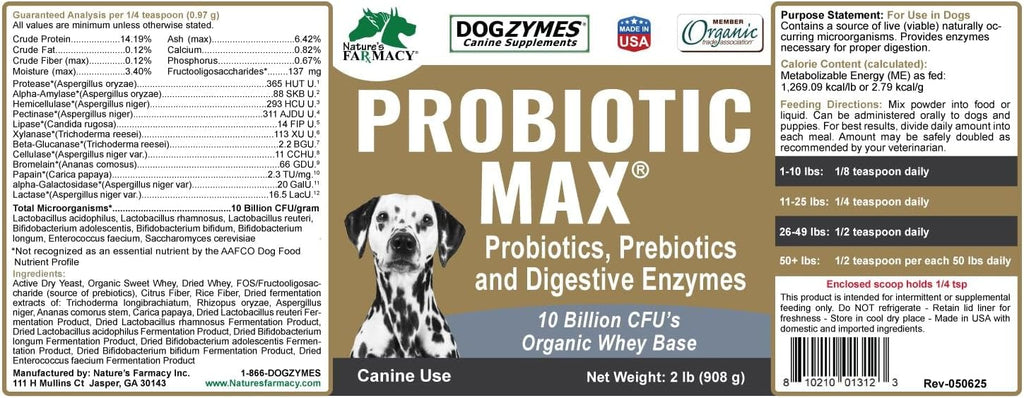 Dogzymes Probiotic Max - Probióticos y Enzimas Digestivas para Perros (454 g)