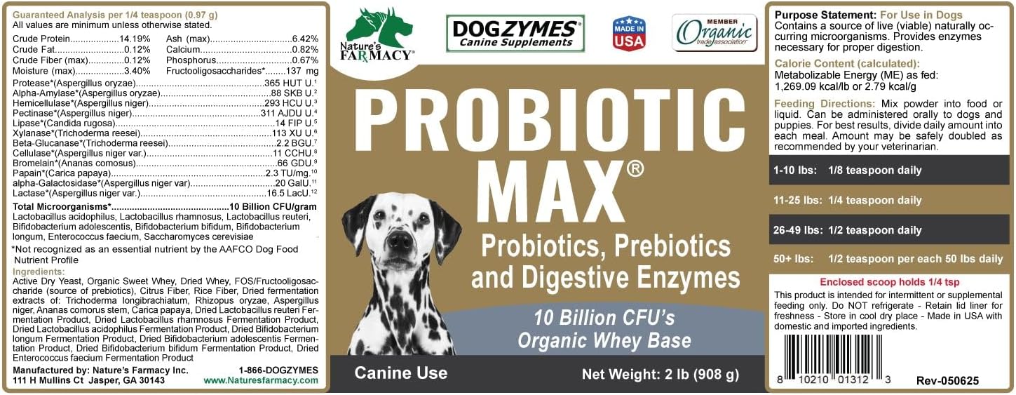 Dogzymes Probiotic Max - Probióticos y Enzimas Digestivas para Perros (454 g)