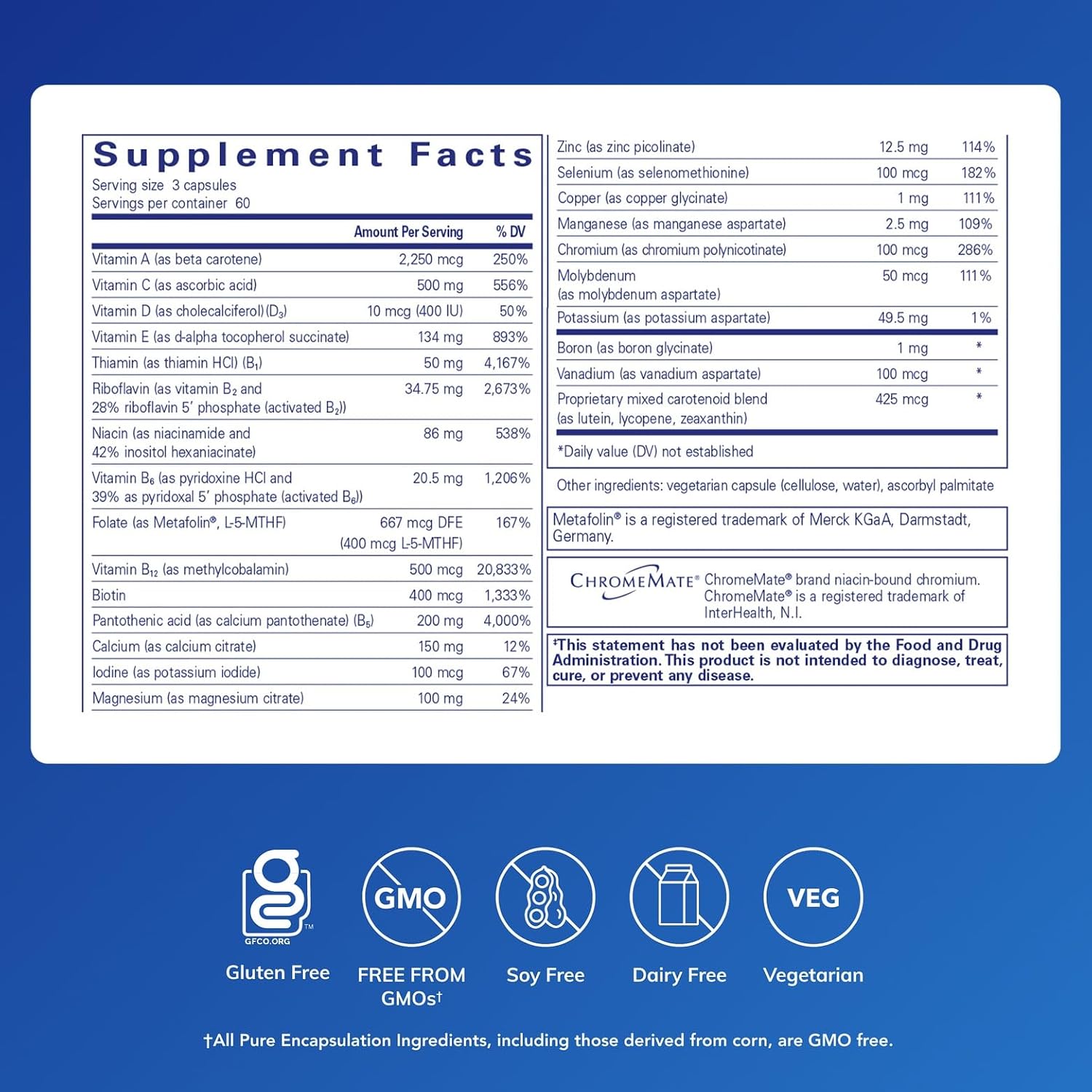 Pure Encapsulations Nutrient 950 Sin Hierro - 180 Cápsulas