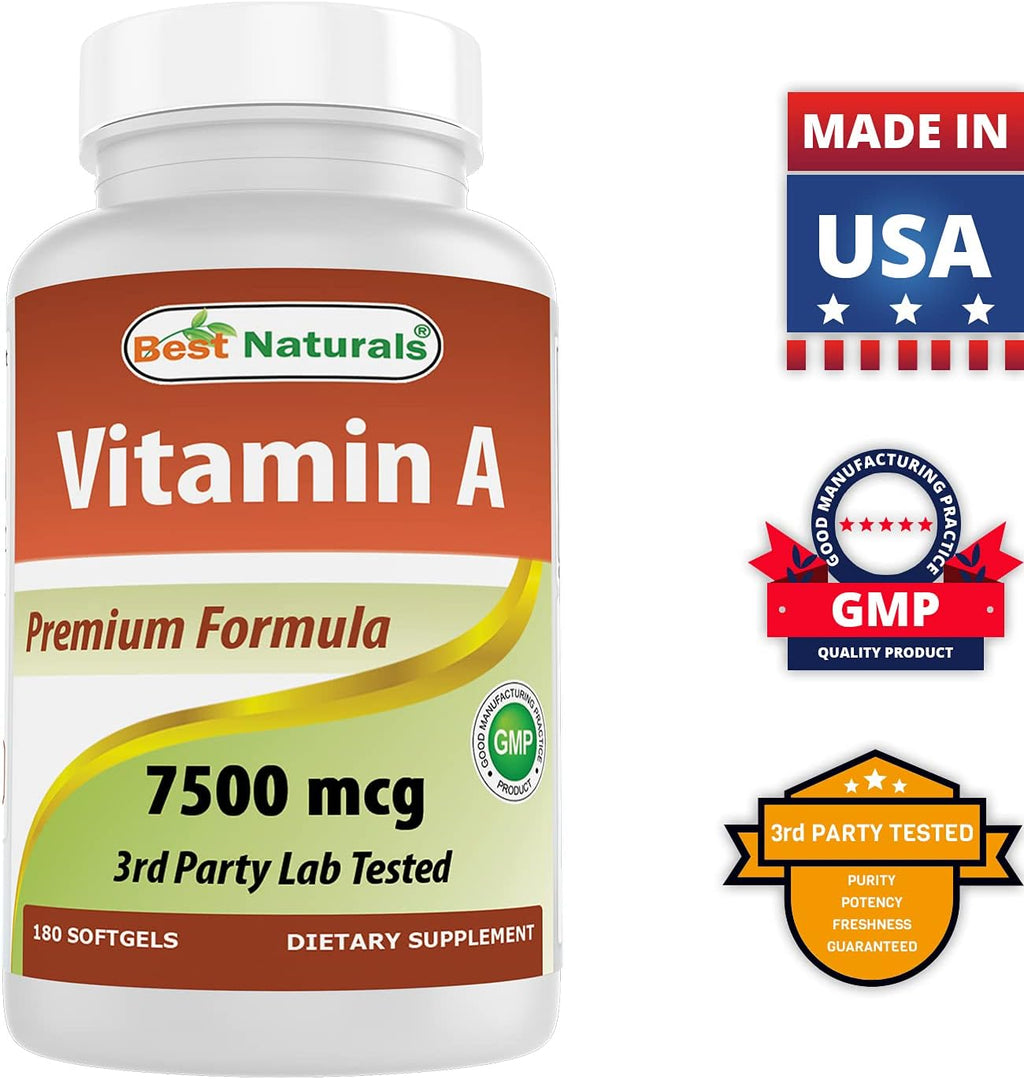 Best Naturals Vitamina A 25000 IU (7500 mcg) - 180 Cápsulas Blandas, Pack de 2