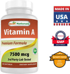 Best Naturals Vitamina A 25000 IU (7500 mcg) - 180 Cápsulas Blandas, Pack de 2