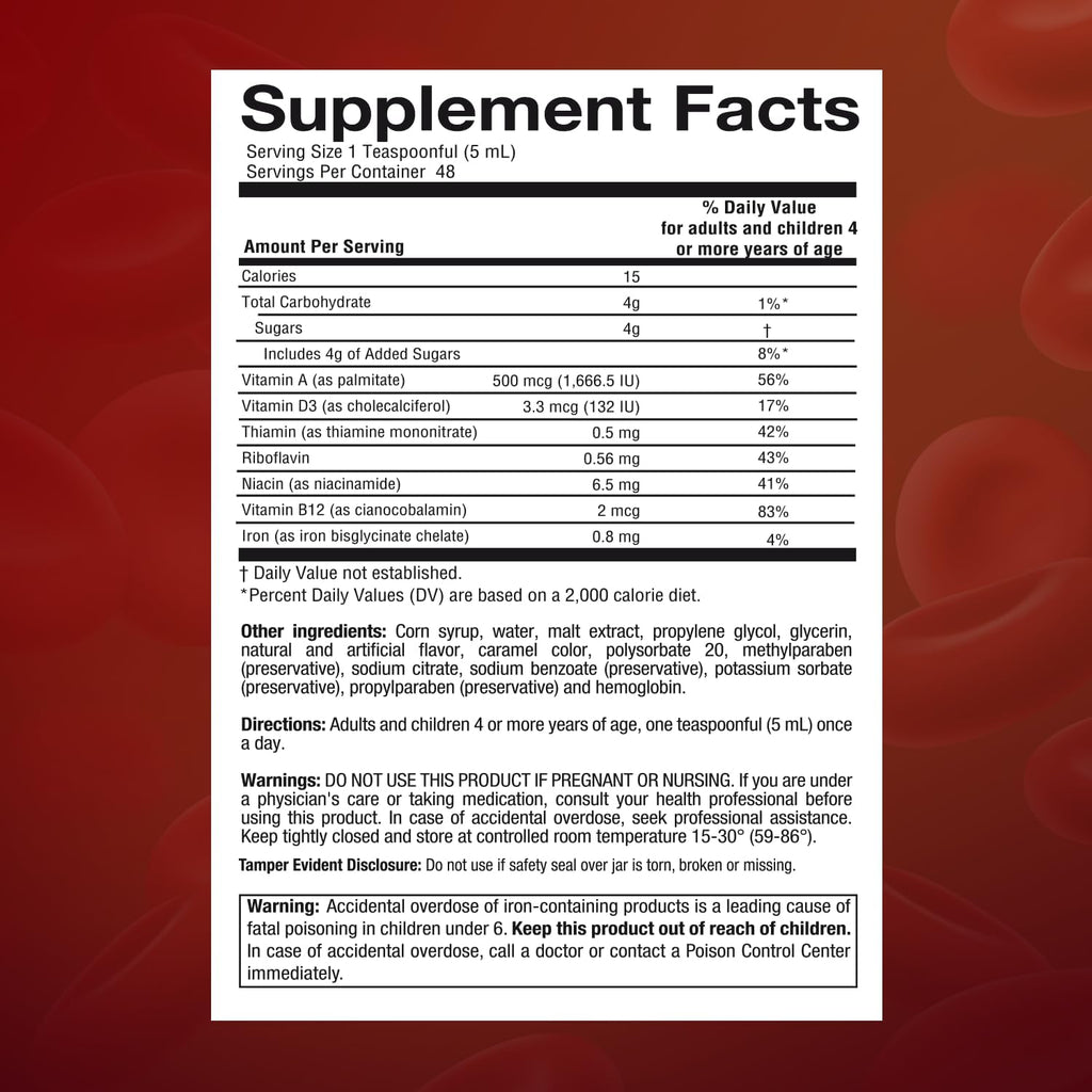 Suplemento Dietético de Vitamina B12 Maltaglobin, Apoyo a la Hemoglobina, Vitaminas B12 para la Energía, 8 fl oz, 1 Envase