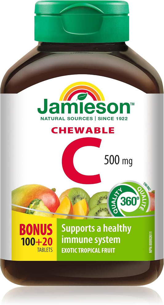 Jamieson Chewable Vitamin C 500 mg Tropical Fruit Flavor, 120 Tablets