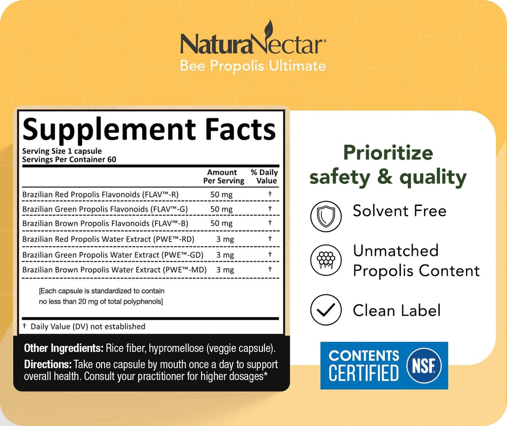 NaturaNectar Ultimate Bee Propolis - Brazilian Propolis Capsules (60 Count)