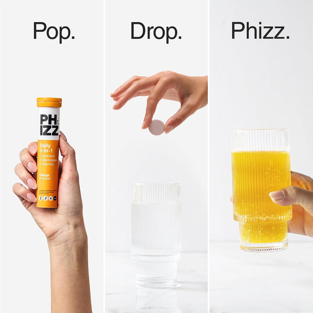 Phizz Electrolyte Multivitamin Rehydration Tablets - 19 Vitaminas y Minerales, Naranja (20 Comprimidos)