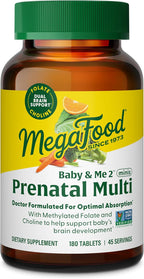 MegaFood Baby & Me 2 Prenatal Multi Minis - 120 Tabletas - Vitaminas Prenatales con Colina y Metil Folato