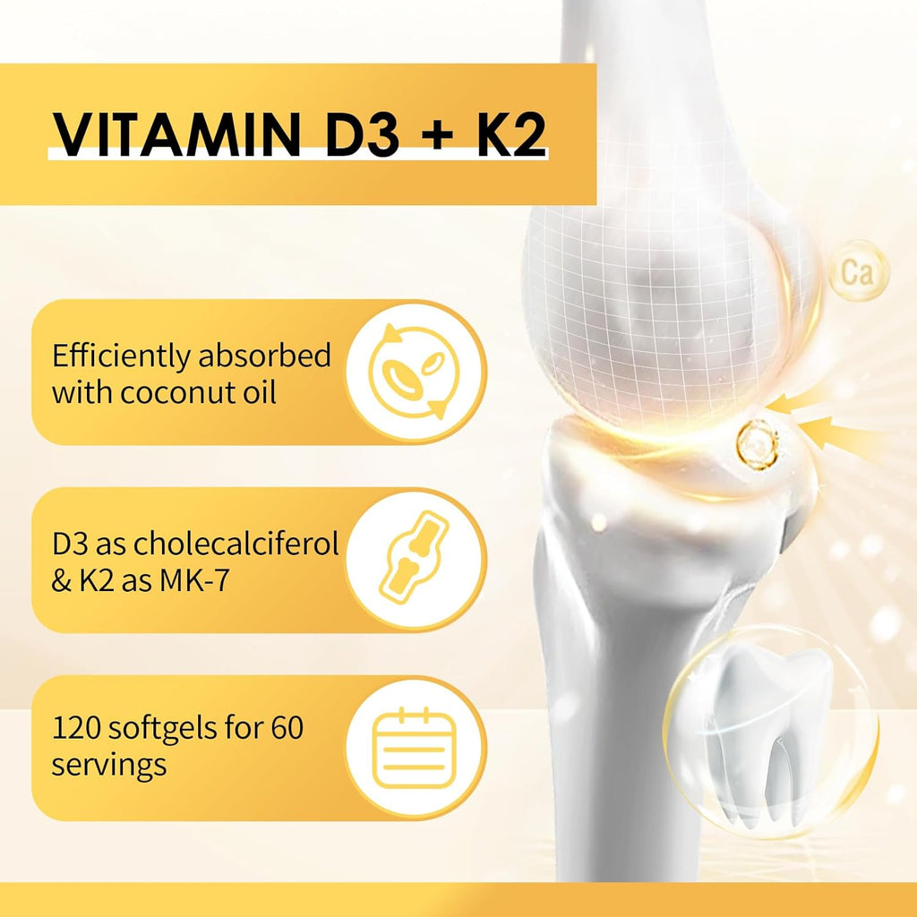 Vitamina D3 + K2 MK-7 5000 UI / 200 mcg - 120 Cápsulas Blandas - GPGP GreenPeople