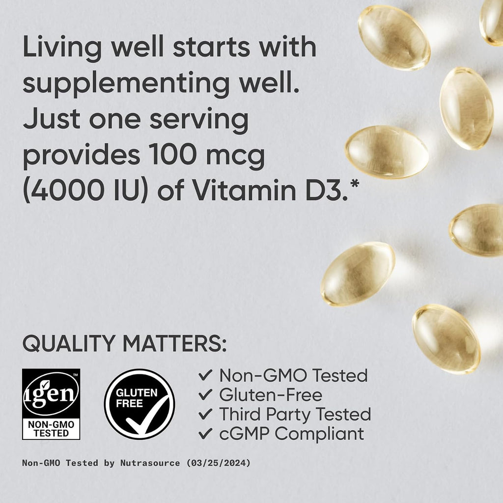 Sports Research Vitamina D3 4000 IU con Aceite MCT de Coco - 360 Cápsulas Blandas - No-GMO, Sin Gluten, Sin Soja