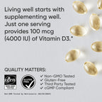 Sports Research Vitamina D3 4000 IU con Aceite MCT de Coco - 360 Cápsulas Blandas - No-GMO, Sin Gluten, Sin Soja