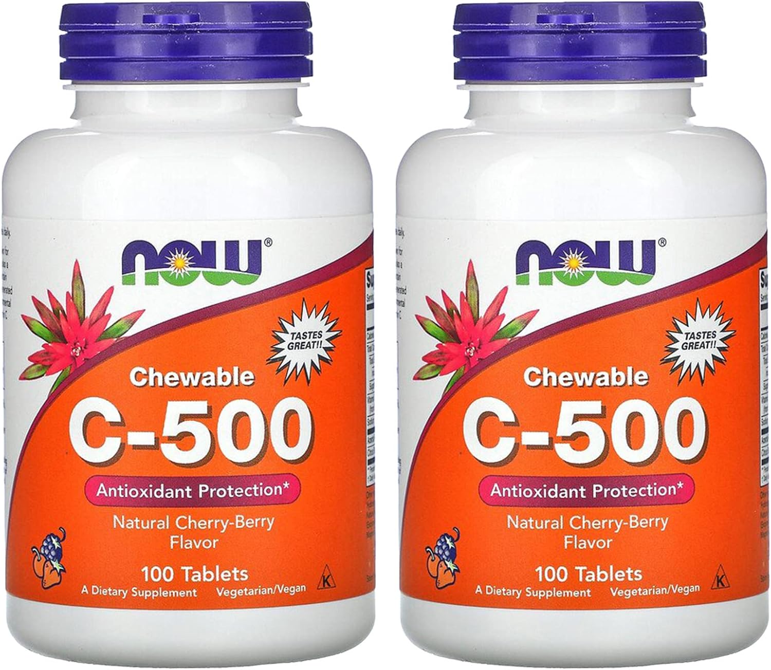 NOW Foods Vitamina C-500 Masticable, Sabor Cereza-Baya