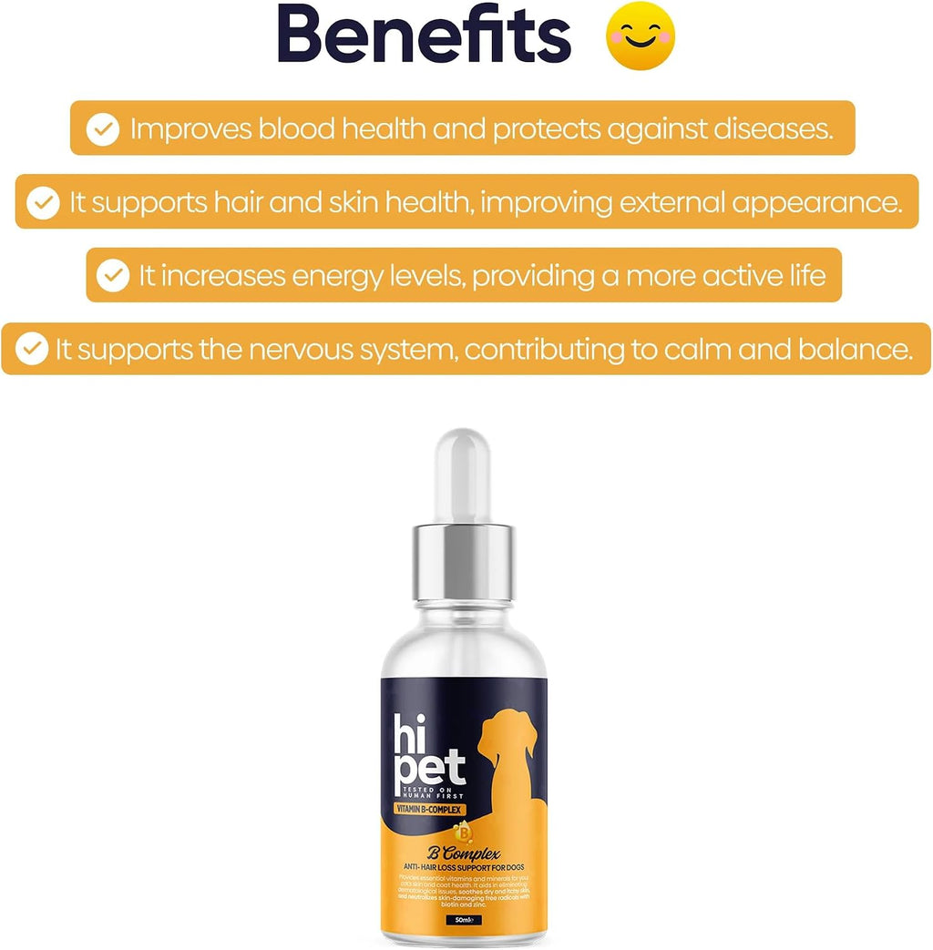 Complejo Vitamínico B para Perros, Apoya el Metabolismo y Aumenta los Niveles de Energía, 50 ml (Pack de 6)