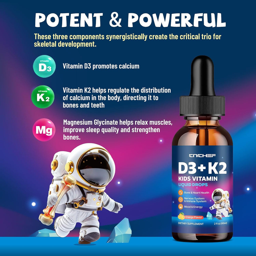 CNCHEF Vitamina D3 K2 Gotas para Niños con Magnesio - 60ml