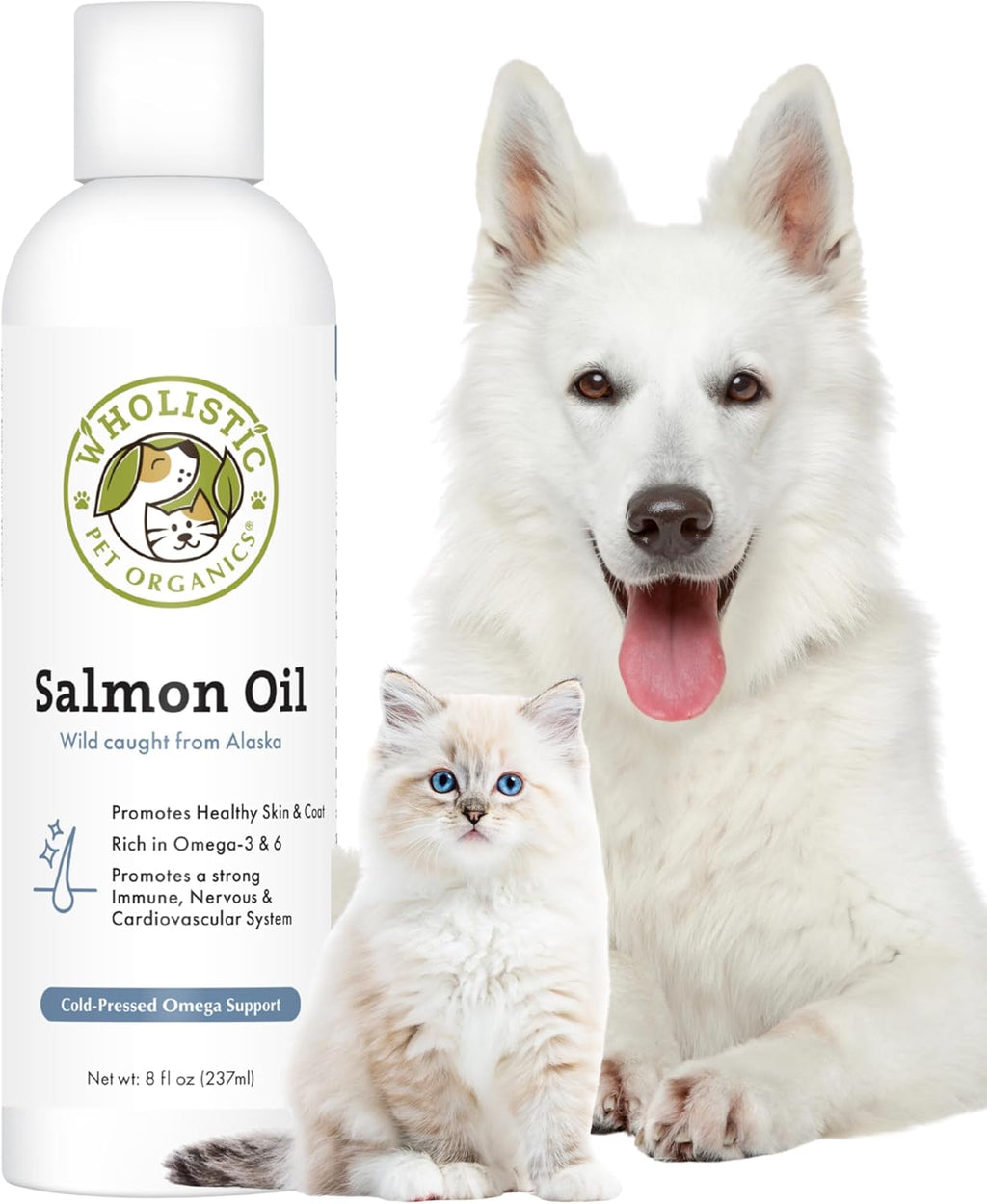Wholistic Pet Organics - Aceite de Salmón Salvaje de Alaska para Perros y Gatos - Omega 3 EPA y DHA - 237 ml (8 oz)