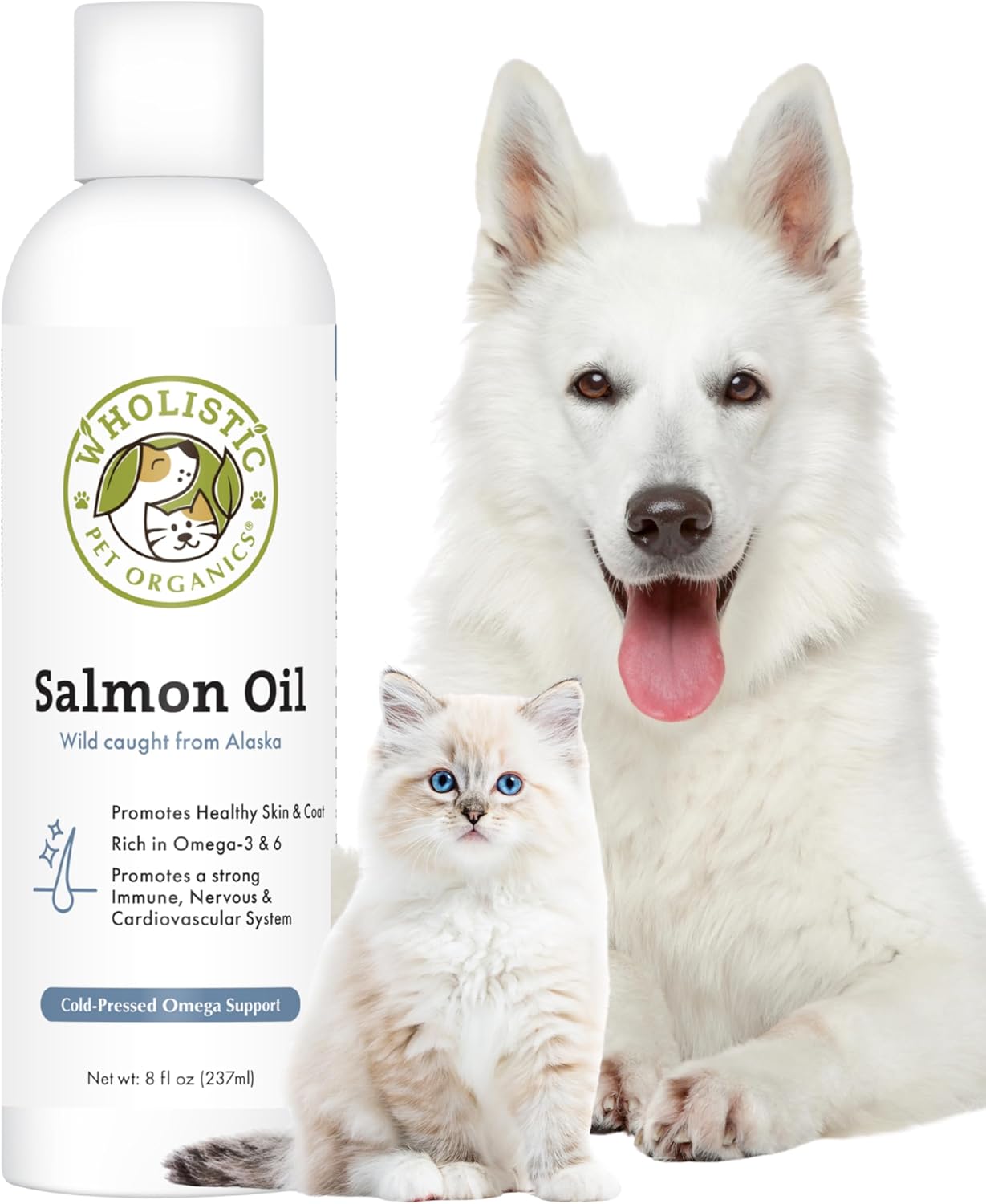 Wholistic Pet Organics - Aceite de Salmón Salvaje de Alaska para Perros y Gatos - Omega 3 EPA y DHA - 237 ml (8 oz)