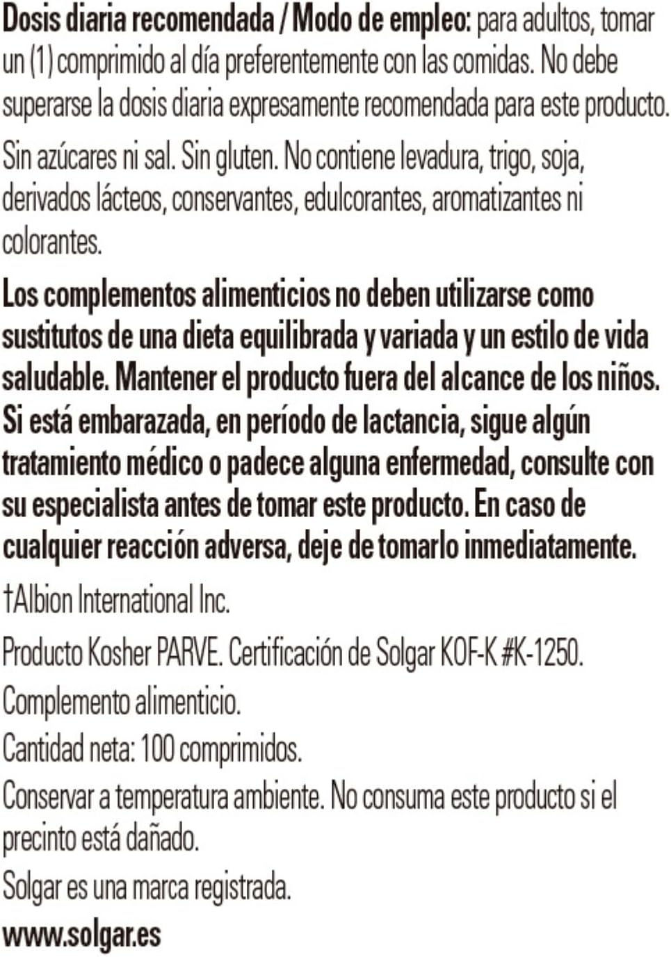 Solgar Cobre Quelado, 100 Comprimidos