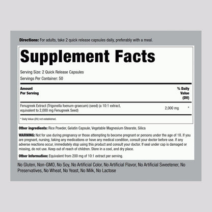 Piping Rock Fenugreek Capsules for Women - 100 Cápsulas - Extracto Concentrado de Semilla - Suplemento Herbal - No GMO, Sin – Image 3