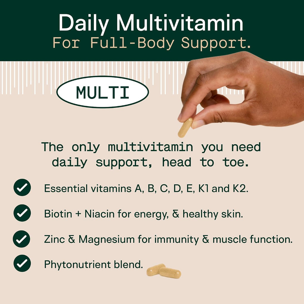 Adapt Naturals Multivitamínico para Mujeres y Hombres, Biodisponible, Fácil Absorción, con Biotina, Niacina, Vitamina A, B, C, D, E, K1, Zinc y Magnesio - Apoyo Inmunitario - 30 Días