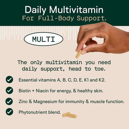 Adapt Naturals Multivitamínico para Mujeres y Hombres, Biodisponible, Fácil Absorción, con Biotina, Niacina, Vitamina A, B, C, D, E, K1, Zinc y Magnesio - Apoyo Inmunitario - 30 Días