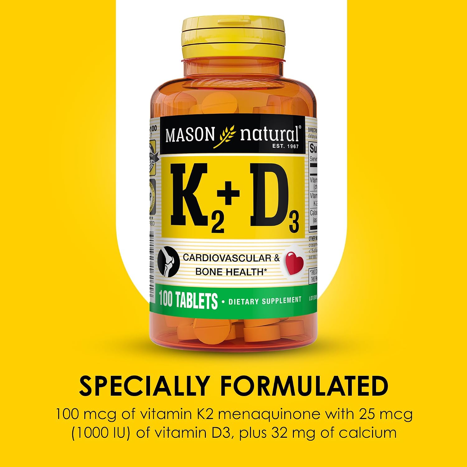 Mason Natural Vitamina K2 + D3 con Calcio – 300 Comprimidos (Pack de 3)
