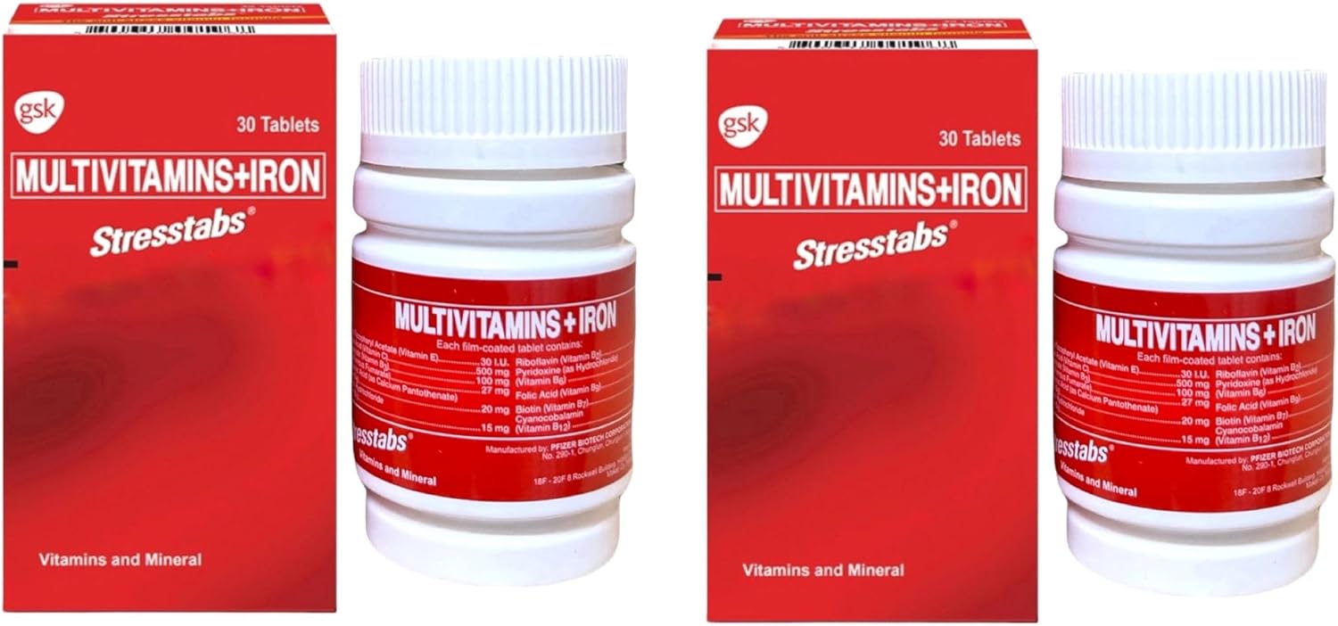 Stresstabs Multivitaminas + Hierro, 30 Comprimidos (Paquete de 2)