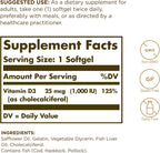 Solgar - Vitamina D3 (Colecalciferol) 1.000 UI Cápsulas Blandas, 250 Unidades