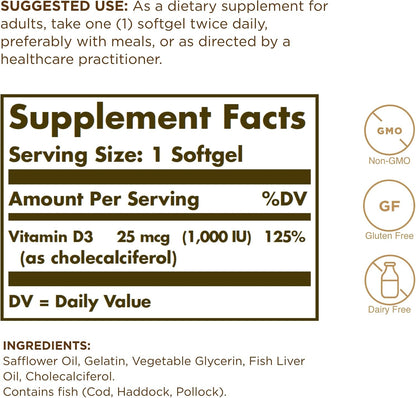 Solgar - Vitamina D3 (Colecalciferol) 1.000 – Dientes saludables: Ayuda a mantener los dientes en condiciones – Image 2