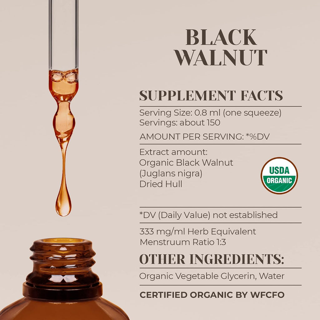 Extracto Orgánico de Nuez Negra Sin Alcohol - Tintura de Alta Potencia - Garden Organics (118 ml)
