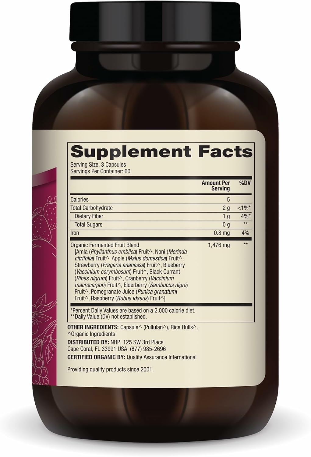 Dr. Mercola Organic Fermented Fruits - Antioxidant Support - Whole Food Berry & Fruit Blend - Zero Sugar - Non-GMO - Gluten-Free - 180 Capsules