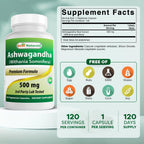 Best Naturals Extracto de Ashwagandha 500 mg - 120 Cápsulas (Pack de 2)