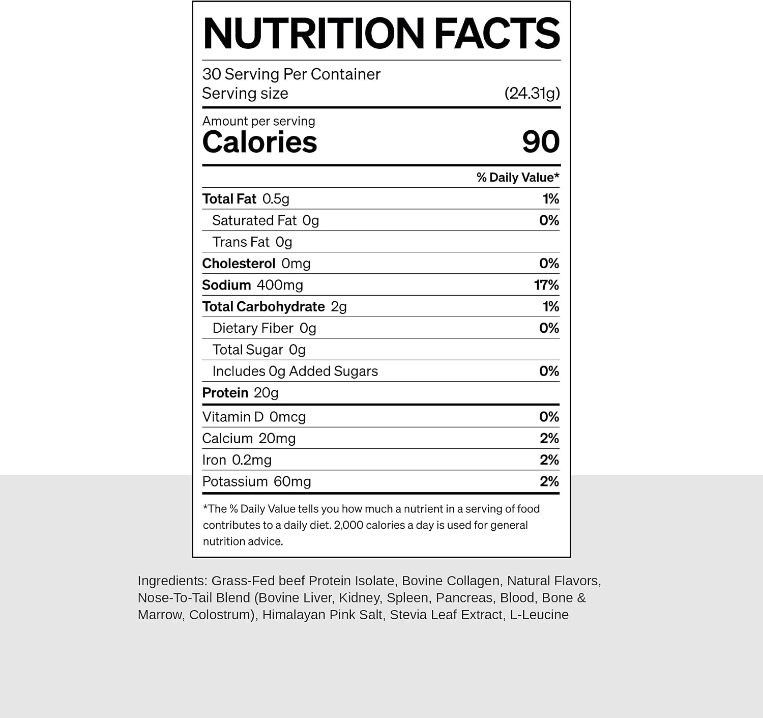 Noble Grass Fed Beef Protein Powder - Proteína de res con colágeno, calostro y órganos - Sabor Vainilla - 30 porciones